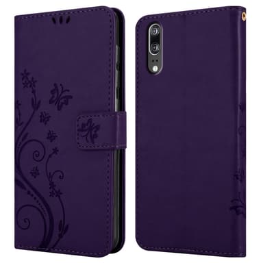 Huawei P20 lommebokdeksel Blomster (lilla)