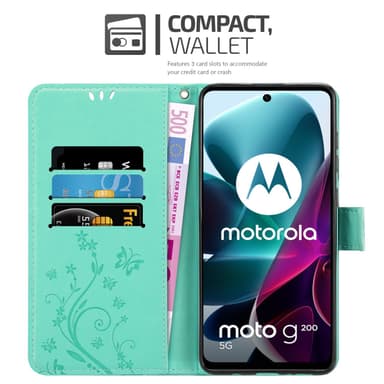 Motorola MOTO G200 5G lommebokdeksel Blomster (turkis)