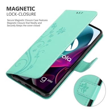 Motorola MOTO G200 5G lommebokdeksel Blomster (turkis)