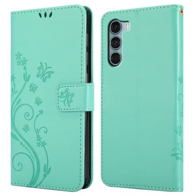 Motorola MOTO G200 5G lommebokdeksel Blomster (turkis)