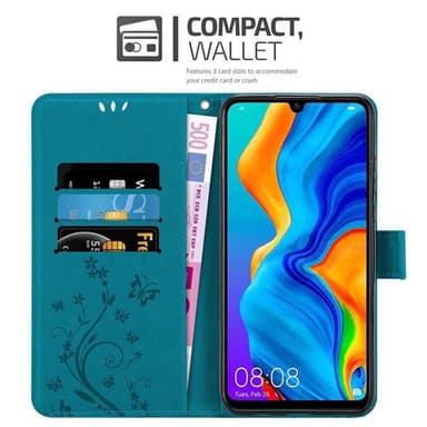 Huawei P30 LITE lommebokdeksel Blomster (blå)