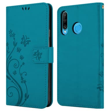 Huawei P30 LITE lommebokdeksel Blomster (blå)