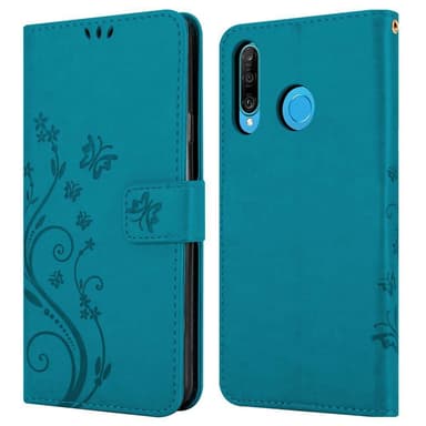Huawei P30 LITE lommebokdeksel Blomster (blå)