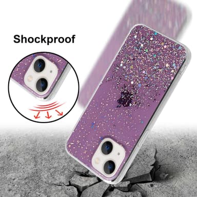 iPhone 14 Silikondeksel Glitter (lilla)