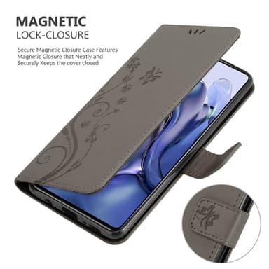 Xiaomi 11T / 11T PRO lommebokdeksel Blomster (grå)