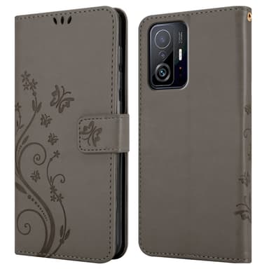 Xiaomi 11T / 11T PRO lommebokdeksel Blomster (grå)