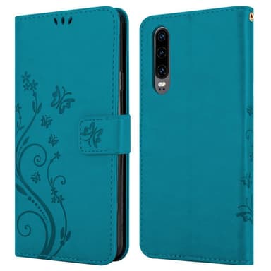 Huawei P30 lommebokdeksel Blomster (blå)
