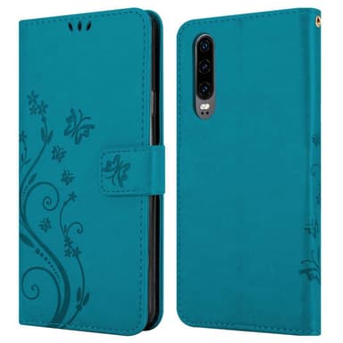 Huawei P30 lommebokdeksel Blomster (blå)