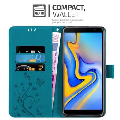 Samsung Galaxy J6 PLUS lommebokdeksel Blomster (blå)