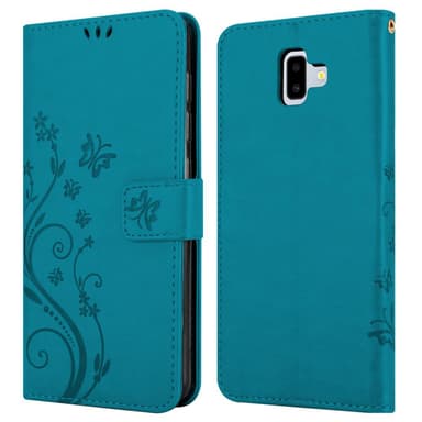 Samsung Galaxy J6 PLUS lommebokdeksel Blomster (blå)