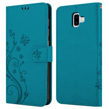 Samsung Galaxy J6 PLUS lommebokdeksel Blomster (blå)