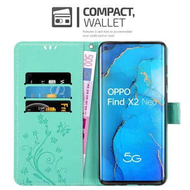 Oppo FIND X2 NEO lommebokdeksel Blomster (Turkis)