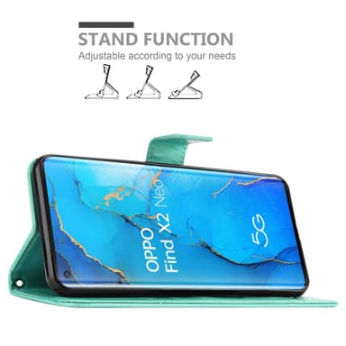 Oppo FIND X2 NEO lommebokdeksel Blomster (Turkis)