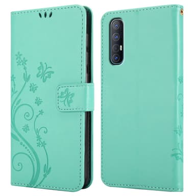 Oppo FIND X2 NEO lommebokdeksel Blomster (Turkis)
