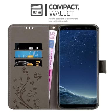 Samsung Galaxy S8 PLUS lommebokdeksel Blomster (grå)