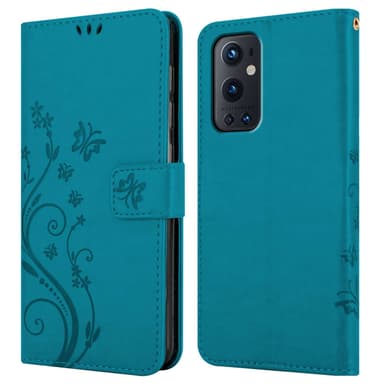 OnePlus 9 PRO lommebokdeksel Blomster (Blå)