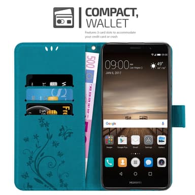 Huawei MATE 9 lommebokdeksel Blomster (blå)