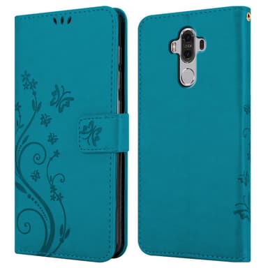 Huawei MATE 9 lommebokdeksel Blomster (blå)