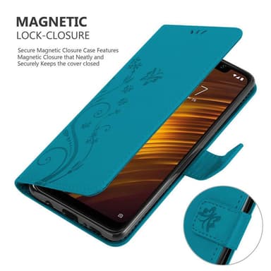 Xiaomi Pocophone F1 lommebokdeksel Blomster (blå)