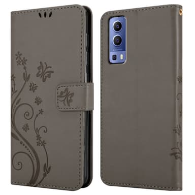 Vivo Y52 5G / Y72 5G lommebokdeksel Blomster (grå)