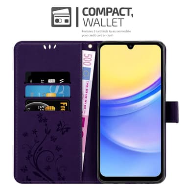 Samsung Galaxy A15 lommebokdeksel Blomster (Lilla)