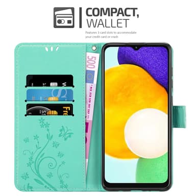Samsung Galaxy A13 5G lommebokdeksel Blomster (turkis)
