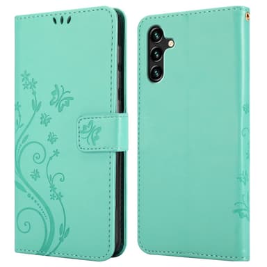 Samsung Galaxy A13 5G lommebokdeksel Blomster (turkis)