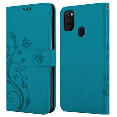 Samsung Galaxy M21 / M30s lommebokdeksel Blomster (blå)
