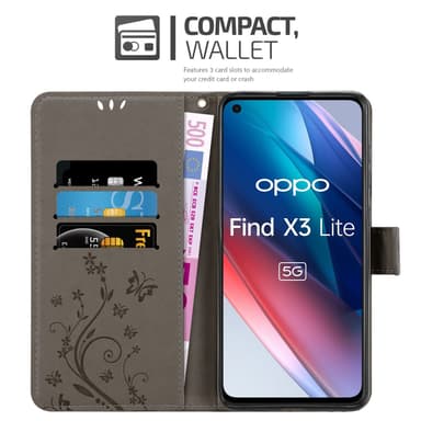 Oppo FIND X3 LITE lommebokdeksel Blomster (grå)