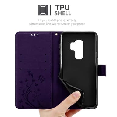 Samsung Galaxy S9 PLUS lommebokdeksel Blomster (lilla)