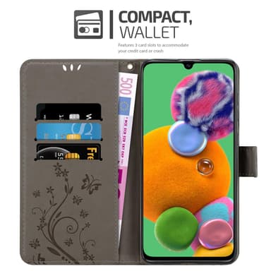 Samsung Galaxy A90 5G lommebokdeksel Blomster (grå)