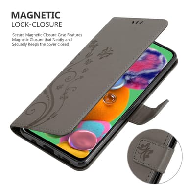 Samsung Galaxy A90 5G lommebokdeksel Blomster (grå)