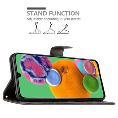 Samsung Galaxy A90 5G lommebokdeksel Blomster (grå)