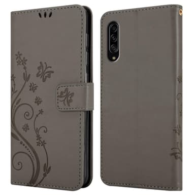 Samsung Galaxy A90 5G lommebokdeksel Blomster (grå)