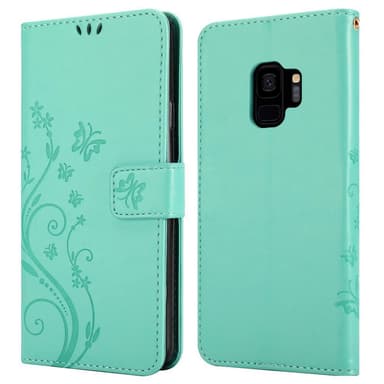 Samsung Galaxy S9 lommebokdeksel Blomster (turkis)