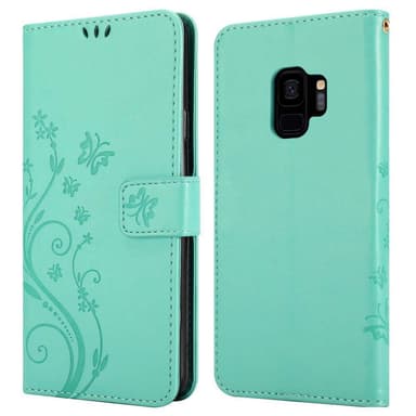 Samsung Galaxy S9 lommebokdeksel Blomster (turkis)