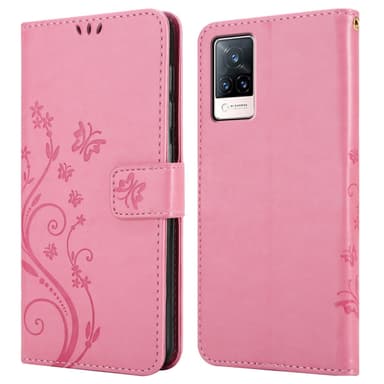 Vivo V21 4G / 5G lommebokdeksel Blomster (rosa)