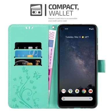 Google PIXEL 4A 5G lommebokdeksel Blomster (Turkis)