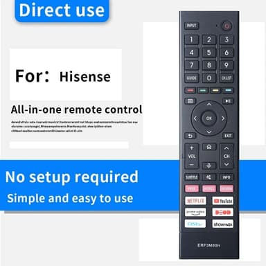 Erstatning av TV-fjernkontroll for ERF3M80H for Hisense TV