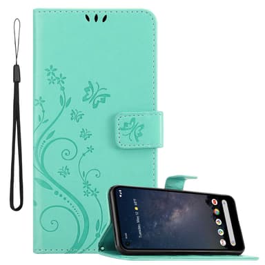 Google PIXEL 4A 5G lommebokdeksel Blomster (Turkis)