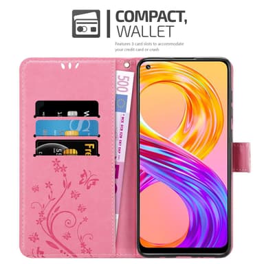 Realme 8 4G / 8 PRO lommebokdeksel Blomster (rosa)
