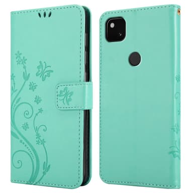 Google PIXEL 4A 5G lommebokdeksel Blomster (Turkis)
