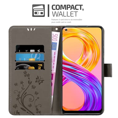 Realme 8 4G / 8 PRO lommebokdeksel Blomster (grå)