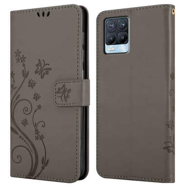 Realme 8 4G / 8 PRO lommebokdeksel Blomster (grå)