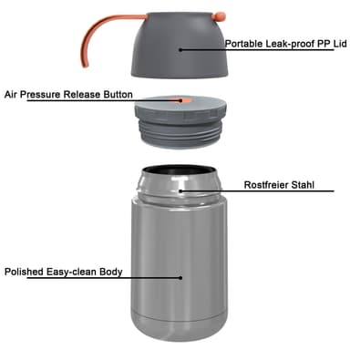 Termosbeholder 650ml Termosflaske Te Kaffekanne(grå)