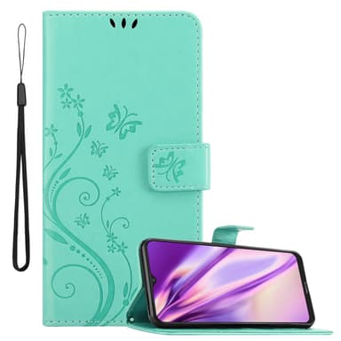 Nokia G10 / G20 lommebokdeksel Blomster (turkis)