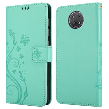 Nokia G10 / G20 lommebokdeksel Blomster (turkis)