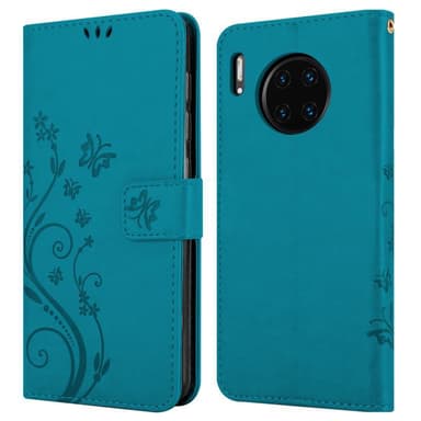 Huawei MATE 30 PRO lommebokdeksel Blomster (blå)