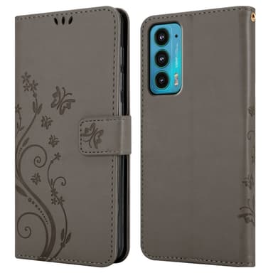 Motorola EDGE 20 lommebokdeksel Blomster (grå)