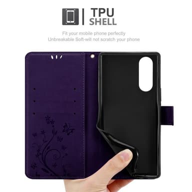 Sony Xperia 5 lommebokdeksel Blomster (lilla)